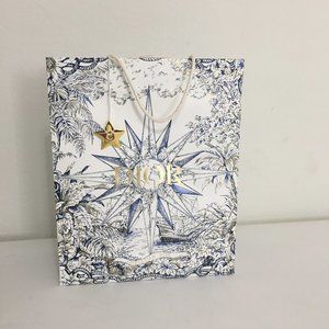 Dior 2022 Holiday Nautical Toile Gift Bag 17x14x6.5" w/Gold Star Charm RARE!!